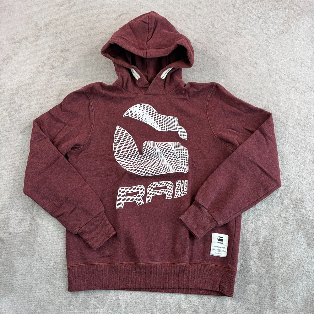 G-Star Raw Lefan Hooded Sweatshirt Hoody Men Small Burgundy Big Logo Designer